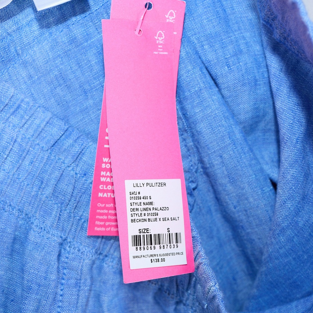 Lilly Pulitzer Deri Linen Palazzo Pants Beckon Blue Small NWT 010259 - Picture 9 of 13